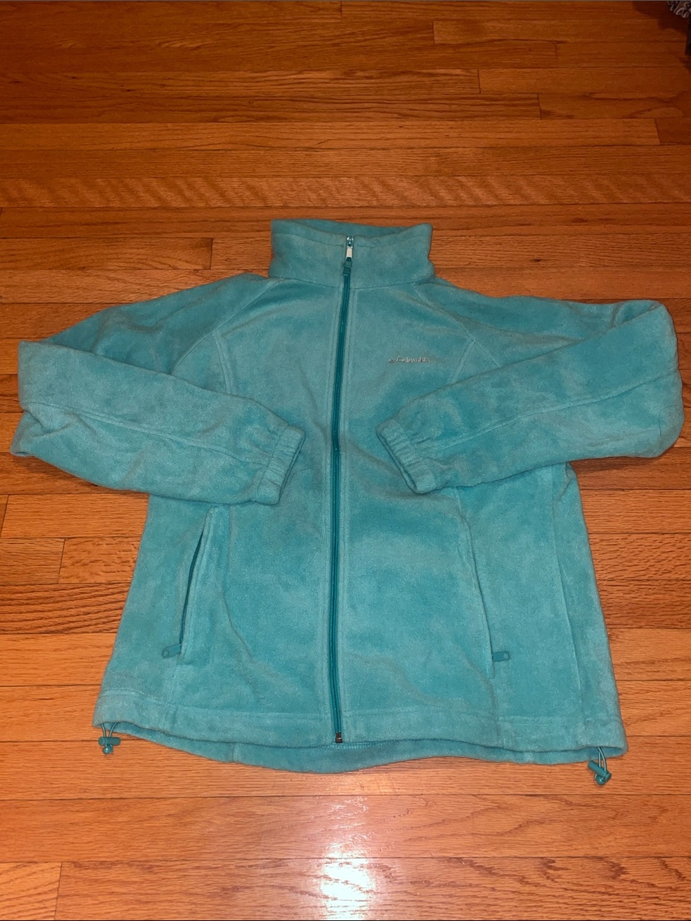 Columbia Teal Zip-Up Fleece Jacket women’s XL lightweight 2 pockets